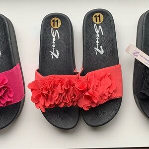 Seven7 Black and Red Floral Slide Sandals (price per pair or bundle deal)